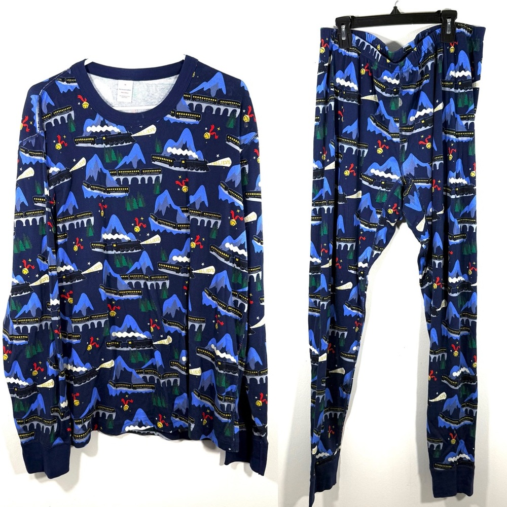 Hanna Andersson The Polar Express Blue Train Christmas Pajama Set Unisex XL